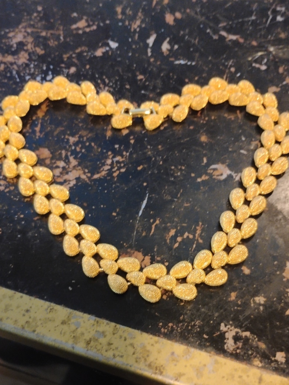 Vintage Gold-Tone Triple Row Leaf Necklace